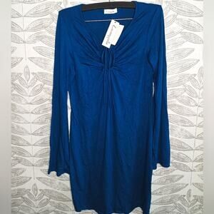 Loveappella Dress Stretch Knit Long Sleeve Tie Front Midi NEW stitch fix